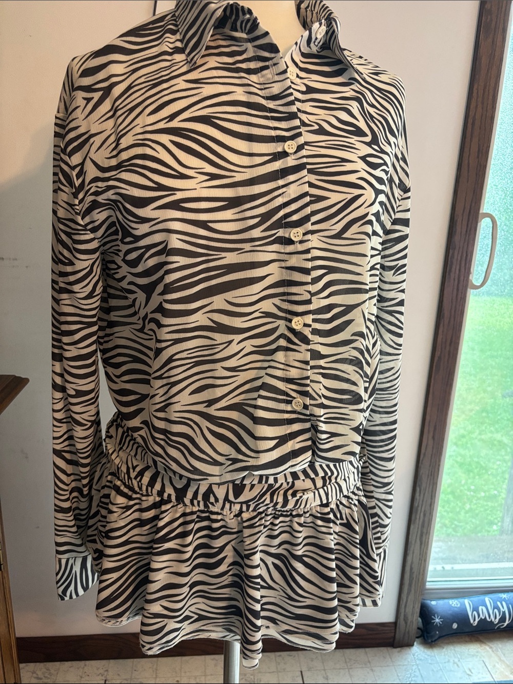Lioness Black & White Zebra-Print Button Front Blouse